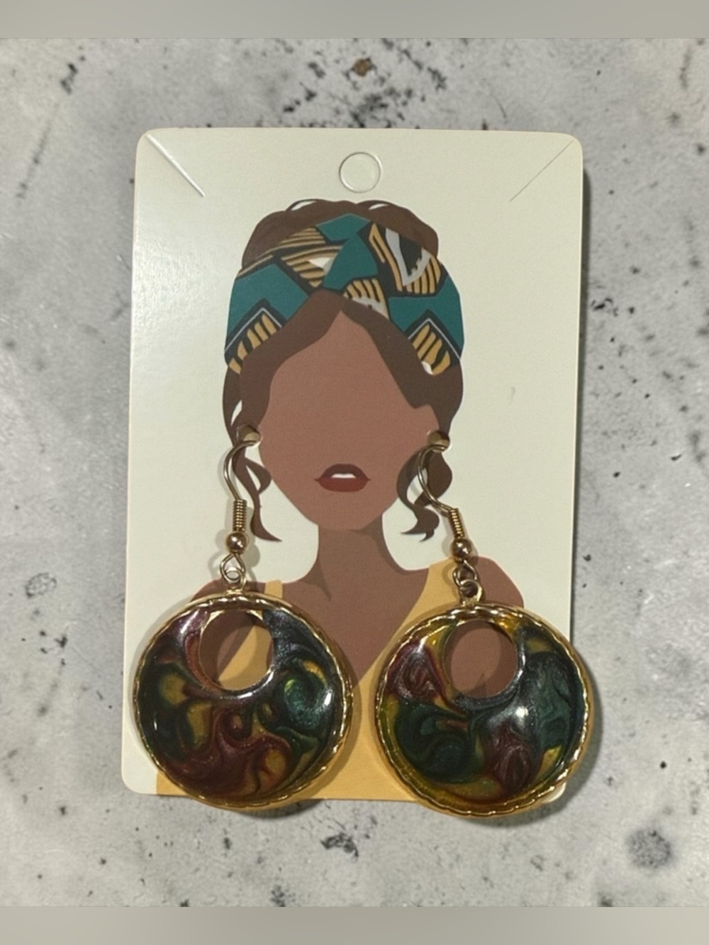 Gold-tone and Multicolor Marbled Earrings